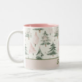 Sage Green & Pink Pine Trees Pattern Tweekleurige Koffiemok (Links)