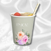 Sage Green Pink Roses Bright Floral Vrijgezellenfe Papieren Bekers