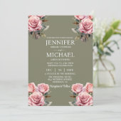 Sage Green Pink Roses Uitnodiging (Staand voorkant)