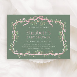 Sage Green & Pink Spring Garden Baby shower Kaart