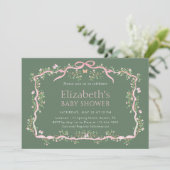 Sage Green & Pink Spring Garden Baby shower Kaart (Staand voorkant)