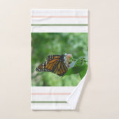 Sage Green Pink White Stripes Butterfly Bad Handdoek (Handdoek)