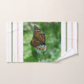 Sage Green Pink White Stripes Butterfly Bad Handdoek (Handdoek)