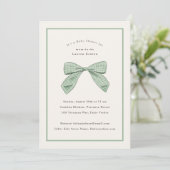 Sage Green Plaid Bow Elegant Baby shower Kaart (Staand voorkant)