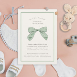 Sage Green Plaid Bow Elegant Baby shower Kaart