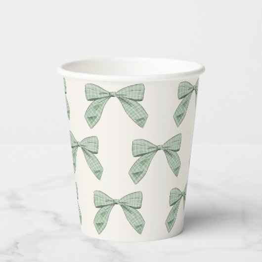 Sage Green Plaid Bow Elegant Boy Baby shower Papieren Bekers (Achterkant)