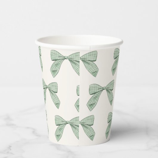 Sage Green Plaid Bow Elegant Boy Baby shower Papieren Bekers (Rechts)