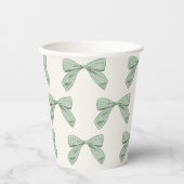 Sage Green Plaid Bow Elegant Boy Baby shower Papieren Bekers (Voorkant)