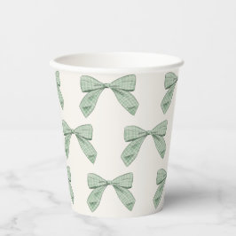 Sage Green Plaid Bow Elegant Boy Baby shower Papieren Bekers