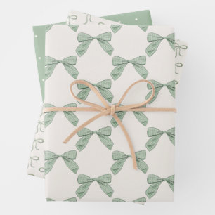 Sage Green Plaid Bow Elegant Neutraal Baby shower Inpakpapier Vel