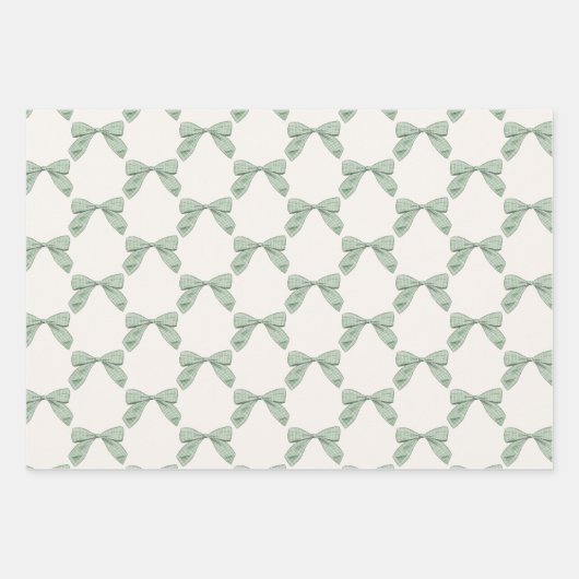 Sage Green Plaid Bow Elegant Neutraal Baby shower Inpakpapier Vel (Voorkant)
