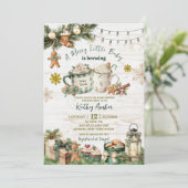 Sage Green Plaid Rustic Baby is Brewing Invitation Kaart (Staand voorkant)