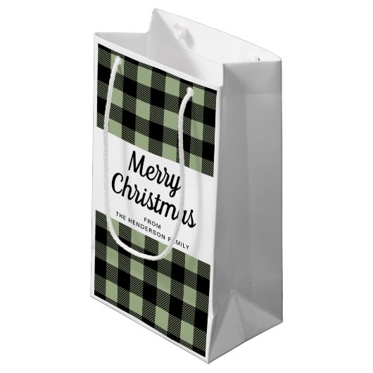 Sage Green Plaid Vrolijk Kerstfeest Klein Cadeauzakje (Voorkant Gekanteld)