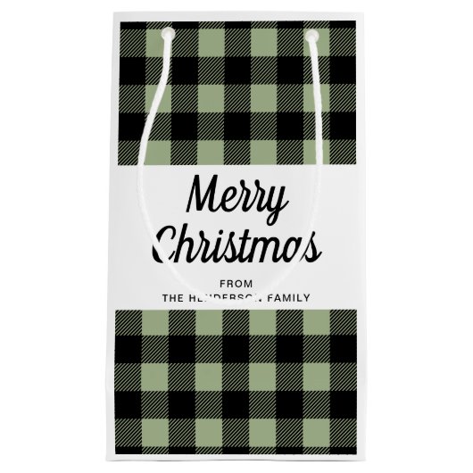 Sage Green Plaid Vrolijk Kerstfeest Klein Cadeauzakje (Voorkant)