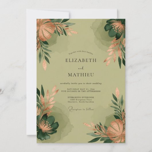 Sage Green Poetic Botanical Wedding Kaart (Voorkant)