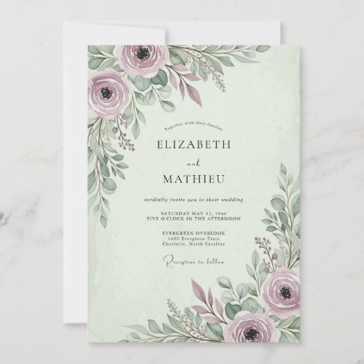 Sage Green Poetic Spring Wedding Kaart (Voorkant)