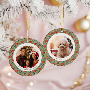 Sage Green Poinsettia 2 Familie Foto's Kerstmis Keramisch Ornament