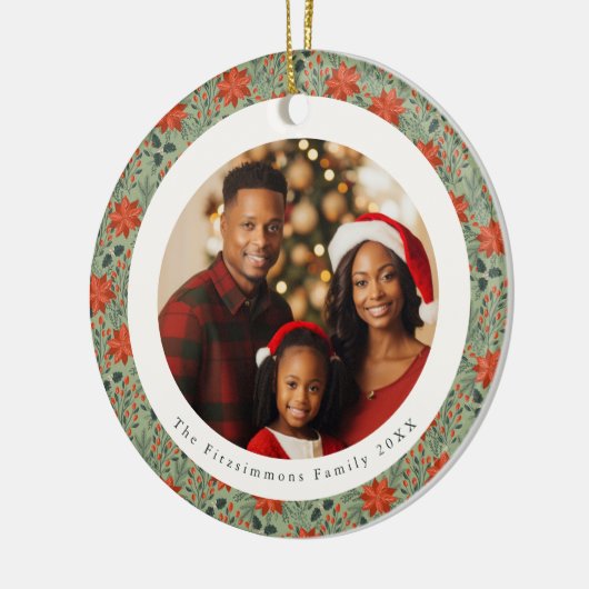 Sage Green Poinsettia 2 Family Photos Christmas Keramisch Ornament (Links)
