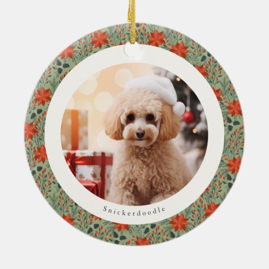 Sage Green Poinsettia 2 Family Photos Christmas Keramisch Ornament (Achterkant)