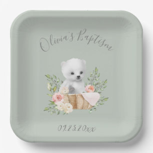 Sage Green Polar Beer Baby Baptisme Paper Borden Papieren Bordje