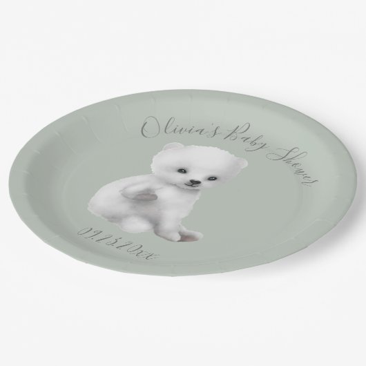 Sage Green Polar Beer Baby shower Papieren Bordje (Gekanteld)