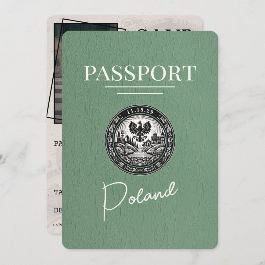 Sage Green Polen Paspoort Bewaar de datum Save The Date (Voorkant / Achterkant)