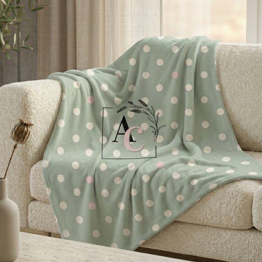Sage Green Polka Dot Monogram Parents’ Eid Gift Fleece Deken