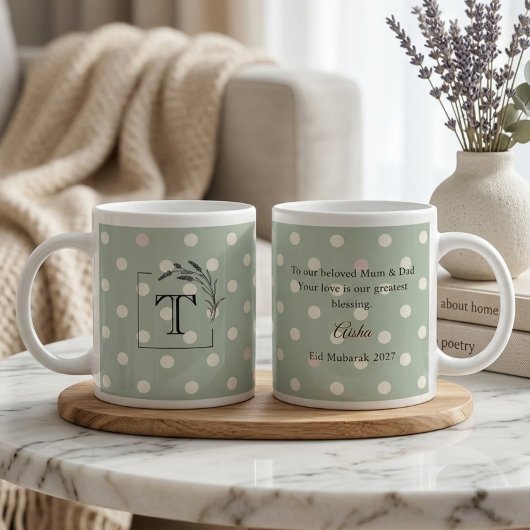 Sage Green Polka Dot Monogram Parents’ Gift Grote Koffiekop