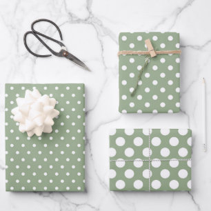 Sage Green Polka Dot Wrapping Paper Sheet Set 3