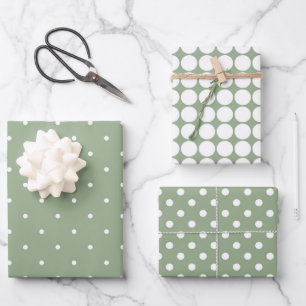 Sage Green Polka Dot Wrapping Paper Sheet Set 3