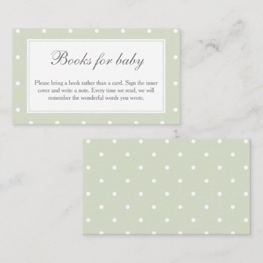 Sage Green Polka Dots Baby shower Boeken voor Baby Informatiekaartje (Voorkant / Achterkant)