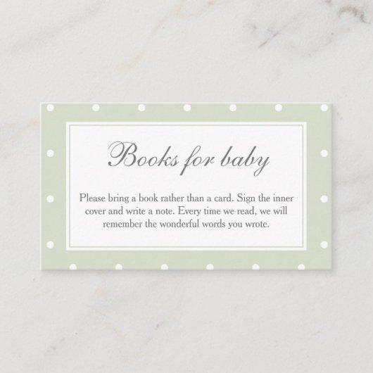 Sage Green Polka Dots Baby shower Boeken voor Baby Informatiekaartje (Voorkant)