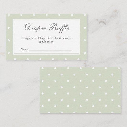 Sage Green Polka Dots Baby shower Luier Raffle Informatiekaartje (Voorkant / Achterkant)