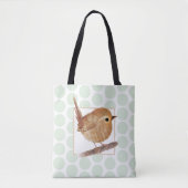 Sage Green Polkadot Puffy Wren Bird Tote Bag (Voorkant)