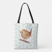 Sage Green Polkadot Puffy Wren Bird Tote Bag (Achterkant)
