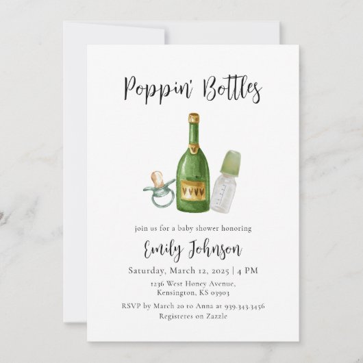 Sage Green Poppin Bottles Champagne Baby shower Kaart (Voorkant)