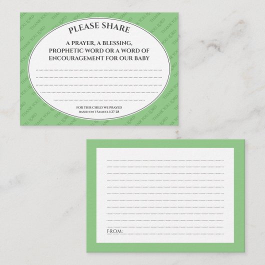 Sage Green PRAYERS VOOR ONS Baby shower Informatiekaartje (Voorkant / Achterkant)