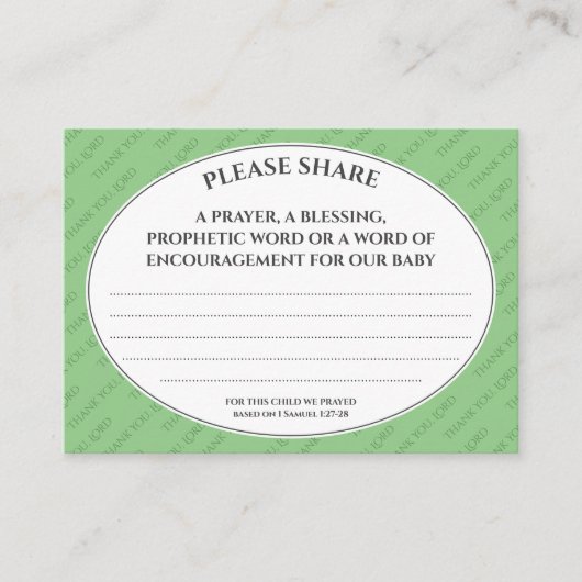 Sage Green PRAYERS VOOR ONS Baby shower Informatiekaartje (Voorkant)