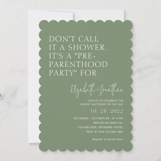 Sage Green Pre - Parenthood Party | Baby Shower  Kaart (Voorkant)
