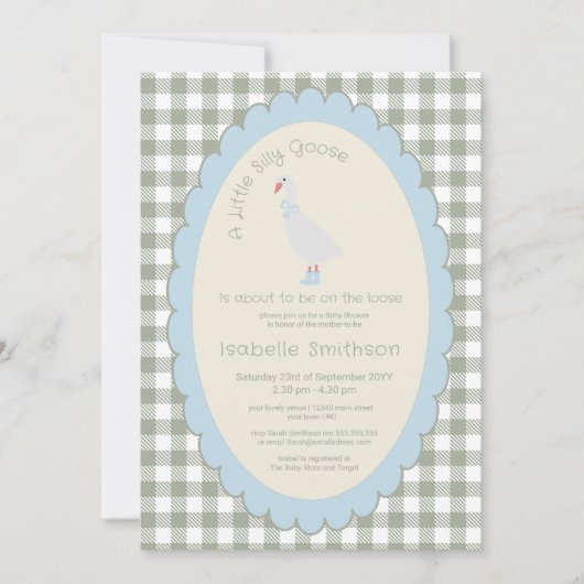 Sage Green Preppy Gekke Kleine Gans Baby shower Kaart (Voorkant)