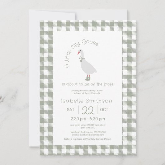 Sage Green Preppy Gekke Kleine Gans Baby shower Kaart (Voorkant)