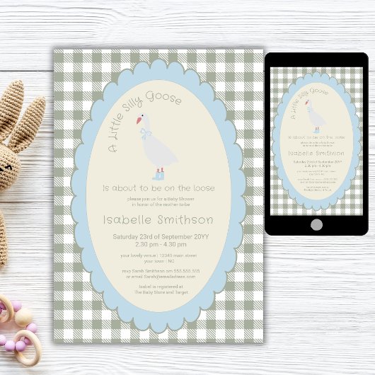 Sage Green Preppy Gekke Kleine Gans Baby shower Kaart