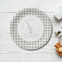 Sage Green Preppy Gekke Kleine Gans Baby shower Papieren Bordje