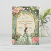 Sage Green Princess Dress Gold Forest Mis Quince Kaart (Staand voorkant)