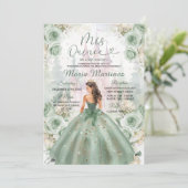Sage Green Princess en Castle Floral Mis Quince Kaart (Staand voorkant)