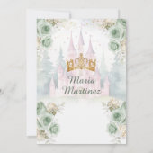 Sage Green Princess en Castle Floral Mis Quince Kaart (Achterkant)