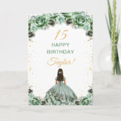 Sage Green Princess Floral Happy Birthday Kaart (Voorkant)