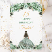 Sage Green Princess Floral Happy Birthday Kaart