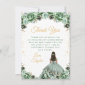 Sage Green Princess Floral Quinceañera Bedankkaart (Voorkant)