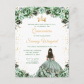 Sage Green Princess Floral Quinceañera Briefkaart (Voorkant)